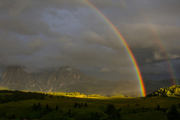 Italy Dolomites Alpe di Siusi Plattkofel Langkofel double rainbow