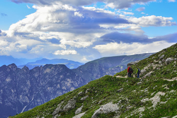 Fototapeta premium Italy Dolomites hikers