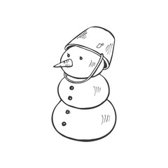 Christmas snowman vector illustration isolated on white background. Hand drawn Christmas symbol. Doodle style.