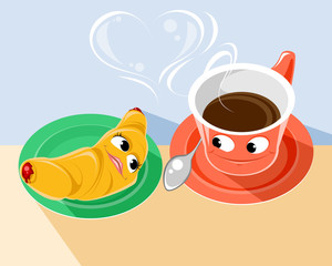 Cup of coffee and croissant