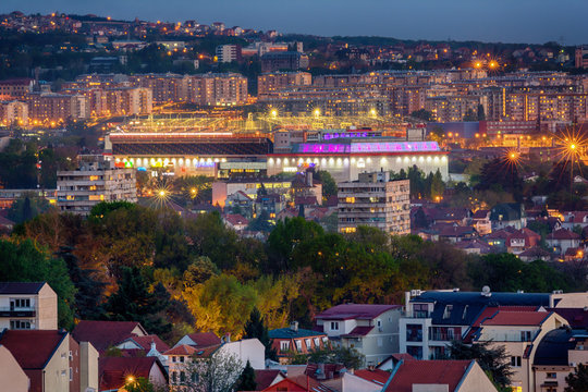 Belgrade, Serbia - April 10, 2017: Stadium of Football Club Vozdovac in Belgrade