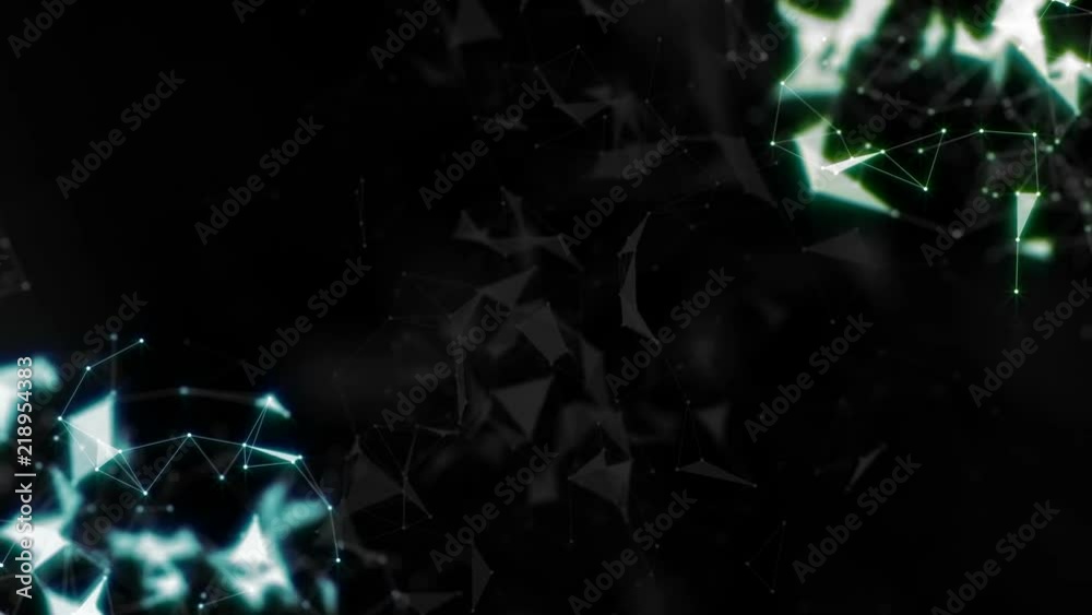 Poster Volumetric background. Place for text. Depth of field.Scientific background and abstract technology. Plexus digital dynamic wallpaper. Bound lines, triangles and points. Loop Animation