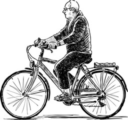 Sketch of an elderly man riding a bike
