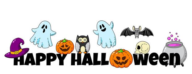 Cartoon doodle card. Happy Halloween. Background, wallpaper, template