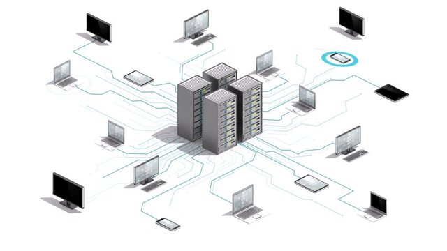 Internet of things computer technology connect Main server system. 4k animation.