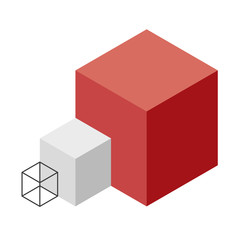 Abstract cube vector shape reminiscent of technological development, nanotechnology component. Isometric brand of scientific institution, research center, laboratories. Minimalistic block shape