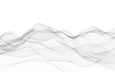 Abstract landscape on a white background. Cyberspace grid. Hi-tech network. 3d technology illustration