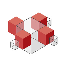Abstract cube vector shape reminiscent of technological development, nanotechnology component. Isometric brand of scientific institution, research center, laboratories. Minimalistic block shape