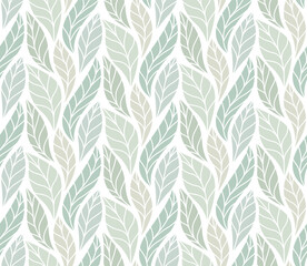Vector Green Leaves Seamless Pattern. Abstract Grid Background. Geometric texture. - obrazy, fototapety, plakaty
