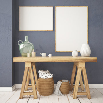 Mockup Poster In The Scandinavian Interior With A Console Table In Lagom Style.