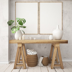 Mockup poster in the Scandinavian interior with a console table in lagom style. © shuruev