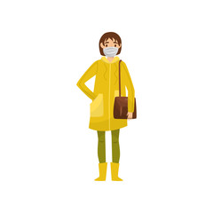 Young woman wearing protective mask, environmental pollution problem vector Illustration on a white background