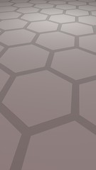 Honeycomb with color lighting, on a gray background. Perspective view on polygon look like honeycomb. Isometric geometry. Vertical image orientation. 3D illustration