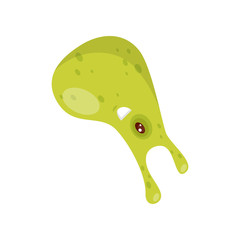 Green funny microbe, humanized bacteria cartoon character vector Illustration on a white background