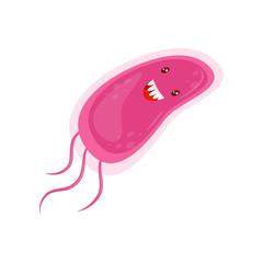 Cute pink smiling microbe, humanized bacteria cartoon character vector Illustration on a white background