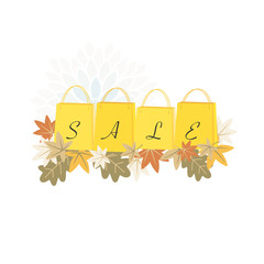 Shopping bag and autumn leaves illustration