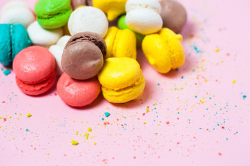 Group of sweet colorful mini macarons
