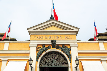 Entrance of the covered market in Santiago, Chile
