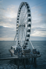 Scheveningen beach in the Netherlands and fireworkshow at night