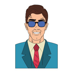 Businessman profile with sunglasses pop art cartoon vector illustration graphic design