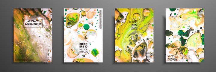 Hand drawn collection of card made by acrylic homemade texture. Liquid colorful texture. Fluid art. Abstract painting templates. Design for banner, poster, cover, invitation, placard, brochure, flyer