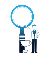 businessman with trophy and magnifying glass