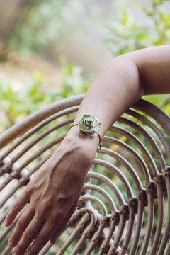 Tiny fashionable bracelet on female hand