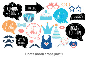 Baby shower photo booth photobooth props set - obrazy, fototapety, plakaty