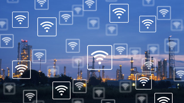  WiFi icon pattern on industry background.