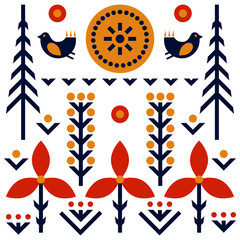 Folk art pattern in Scandinavian, Nordic style - 218968713