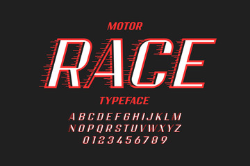 Retro style speedy typfeface, alphabet letters and numbers