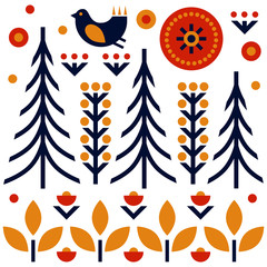 Folk art pattern in Scandinavian, Nordic style - 218968787