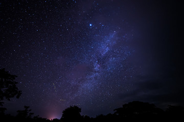 Fototapeta na wymiar Night sky stars with milky way on mountain background