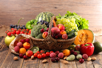 wicker basket with fruit and vegetable
