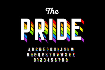 Rainbow flag colors font, colorful alphabet letters and numbers