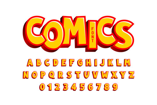 Comics style font, alphabet letters and numbers