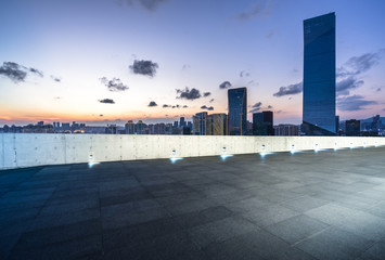 city skyline with empty square