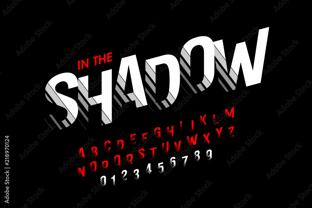 Fototapete modern font with shadow effect, alphabet letters and numbers