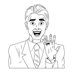 Groom with ring on finger pop art cartoon vector illustration graphic design