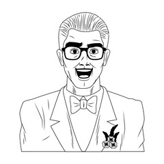 Groom with glasses profile pop art cartoon vector illustration graphic design