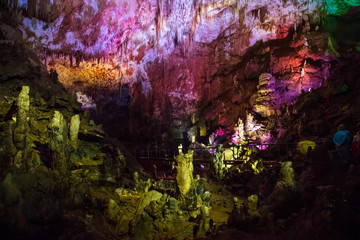 equipped tourist grotto in a cave with illumination