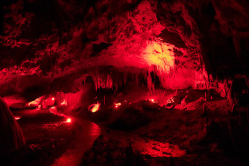 grotto in Prometheus cave with red illumination 