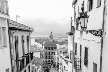 Black and white image of Granada architecture