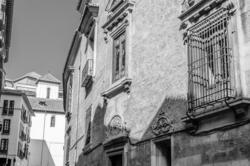 Black and white image of Granada architecture