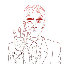 Businessman profile with ok hand sign pop art cartoon vector illustration graphic design icon