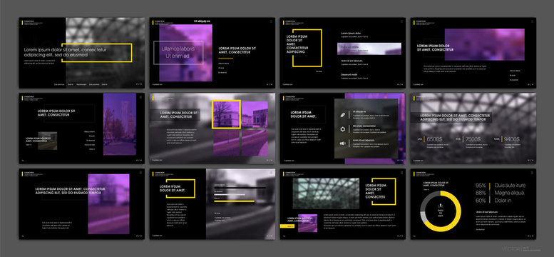 Presentation template. Elements for slide presentations on a black background. Use also as a flyer, brochure, corporate report, marketing, advertising, annual report, banner. Vector