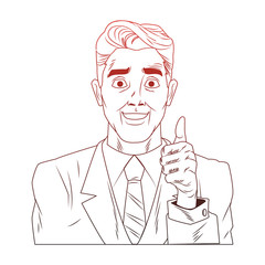 Businessman profile with thumb up pop art cartoon vector illustration graphic design icon