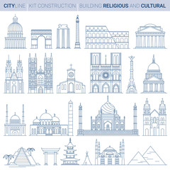 Line Vector Illustration Set. City landmarks