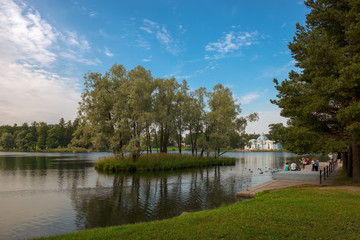 ST.PETERSBURG, RUSSIA - AUGUST 19, 2017: a Large pond. Tsarskoye Selo is a former Russian residence...