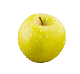 Green apple with water drops